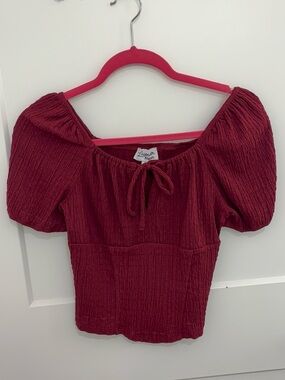 Lavender Moon Burgundy Puff Sleeve Smocked Top